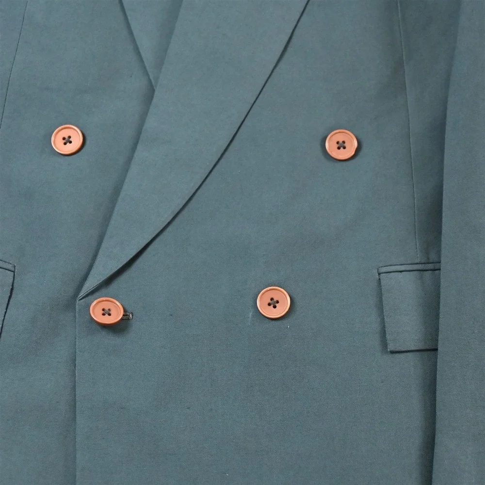 Vtg 90s Vaish Bros 40R Teal Green Double Breasted‎ Blazer Suit Jacket Sport Coat